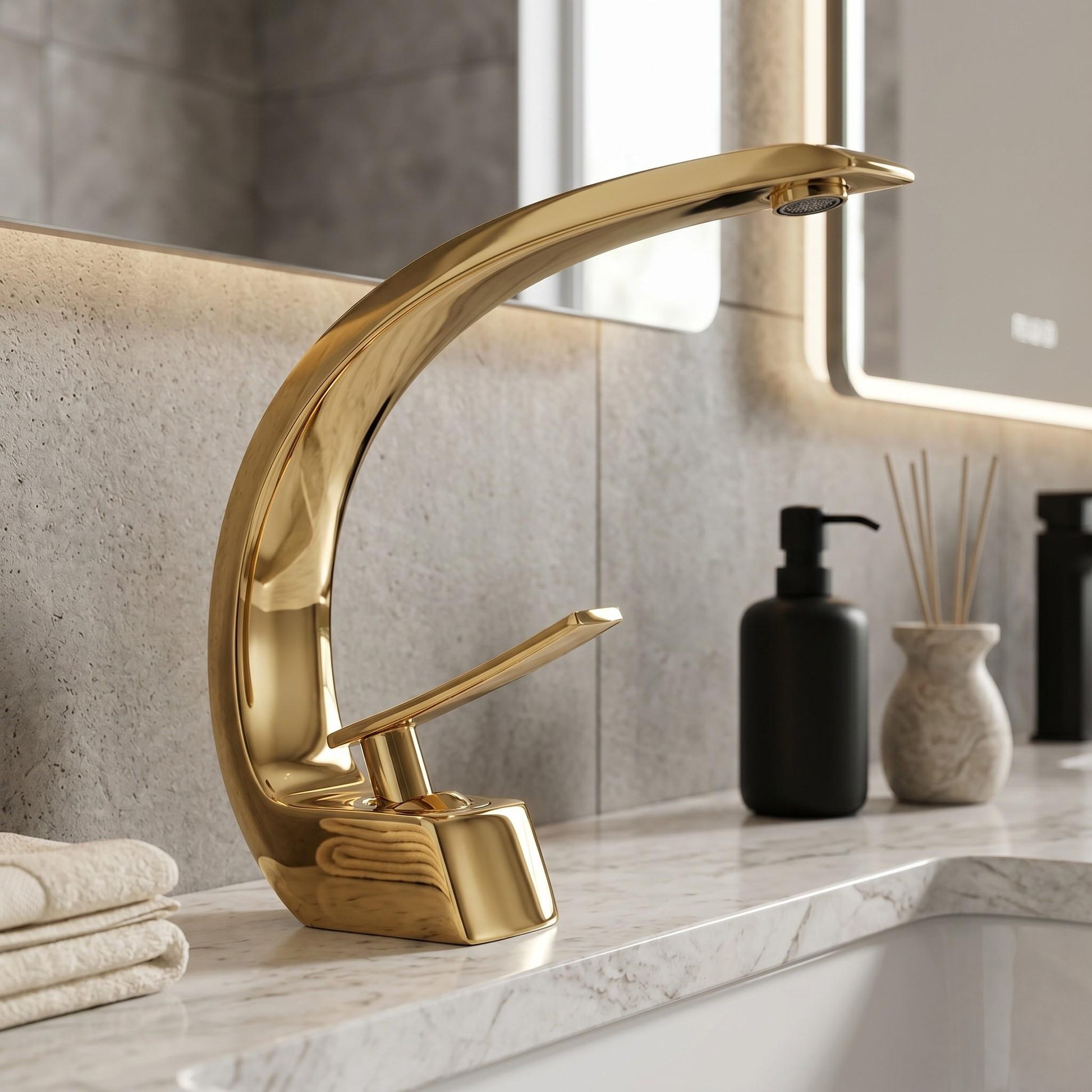 Robinet de lavabo moderne en laiton doré poli – vue 1
