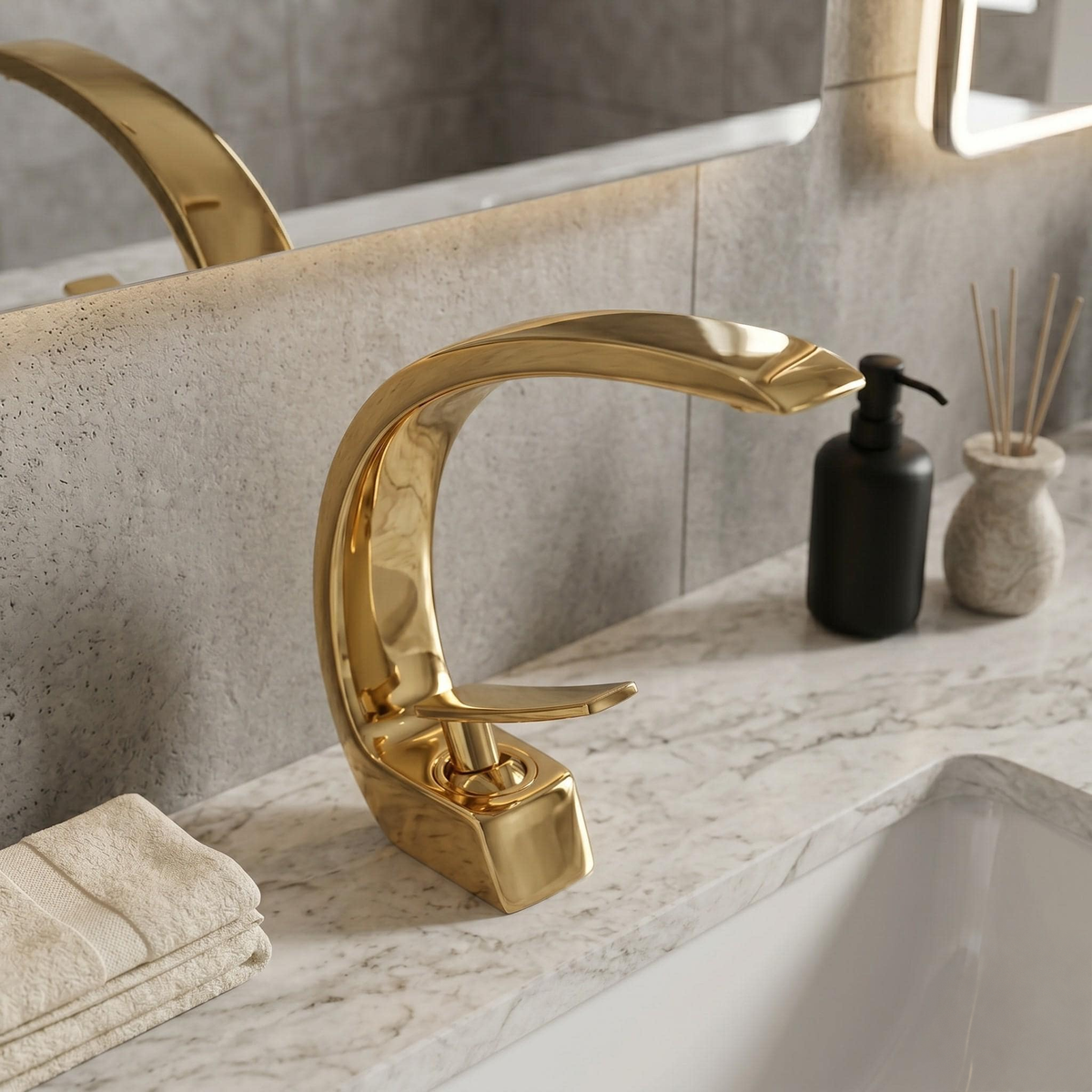 Robinet de lavabo moderne en laiton doré poli – vue 2