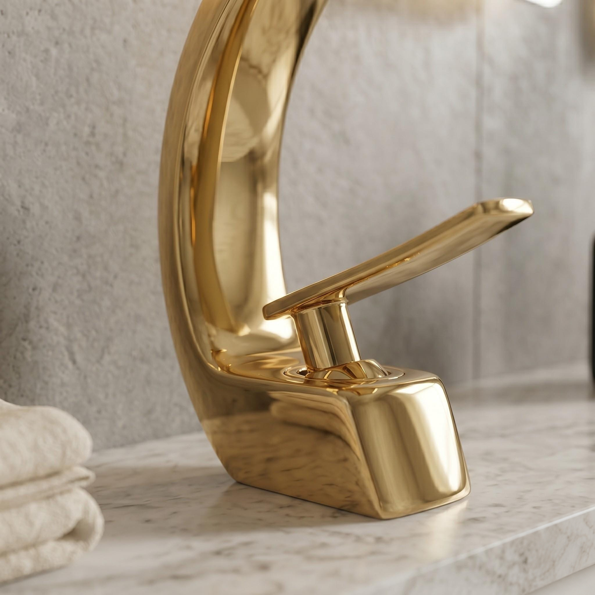 Robinet de lavabo moderne en laiton doré poli – vue 3