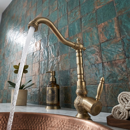 Robinet haut de vasque floral en laiton antique – vue 2