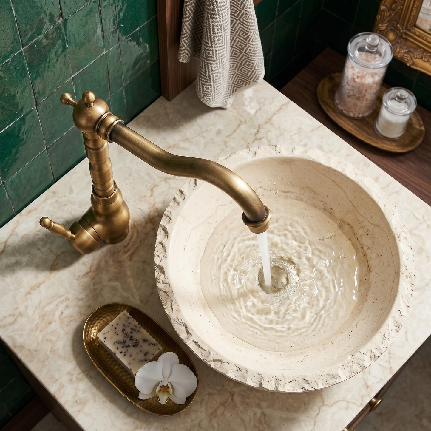 Robinet haut de vasque rustique en laiton antique – vue 3