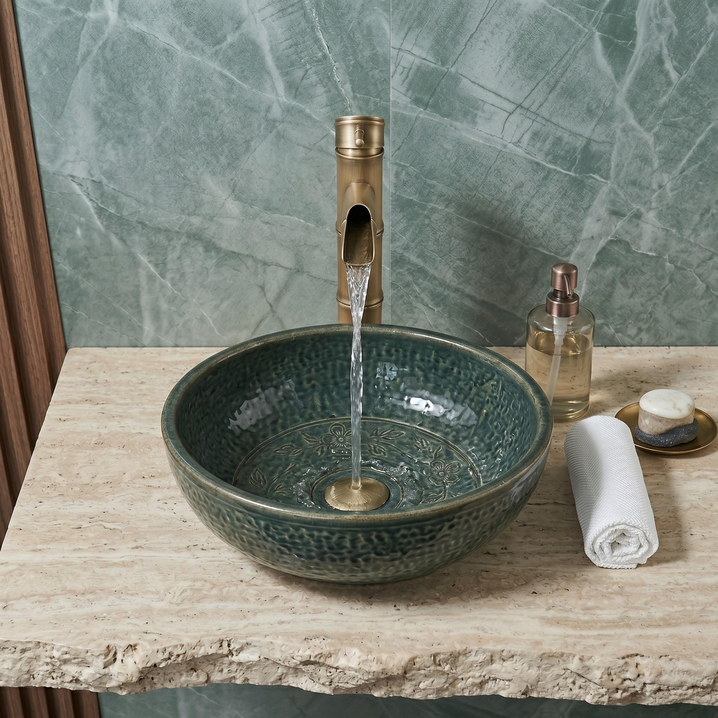 Robinet haut de vasque style bambou en laiton antique – vue 3