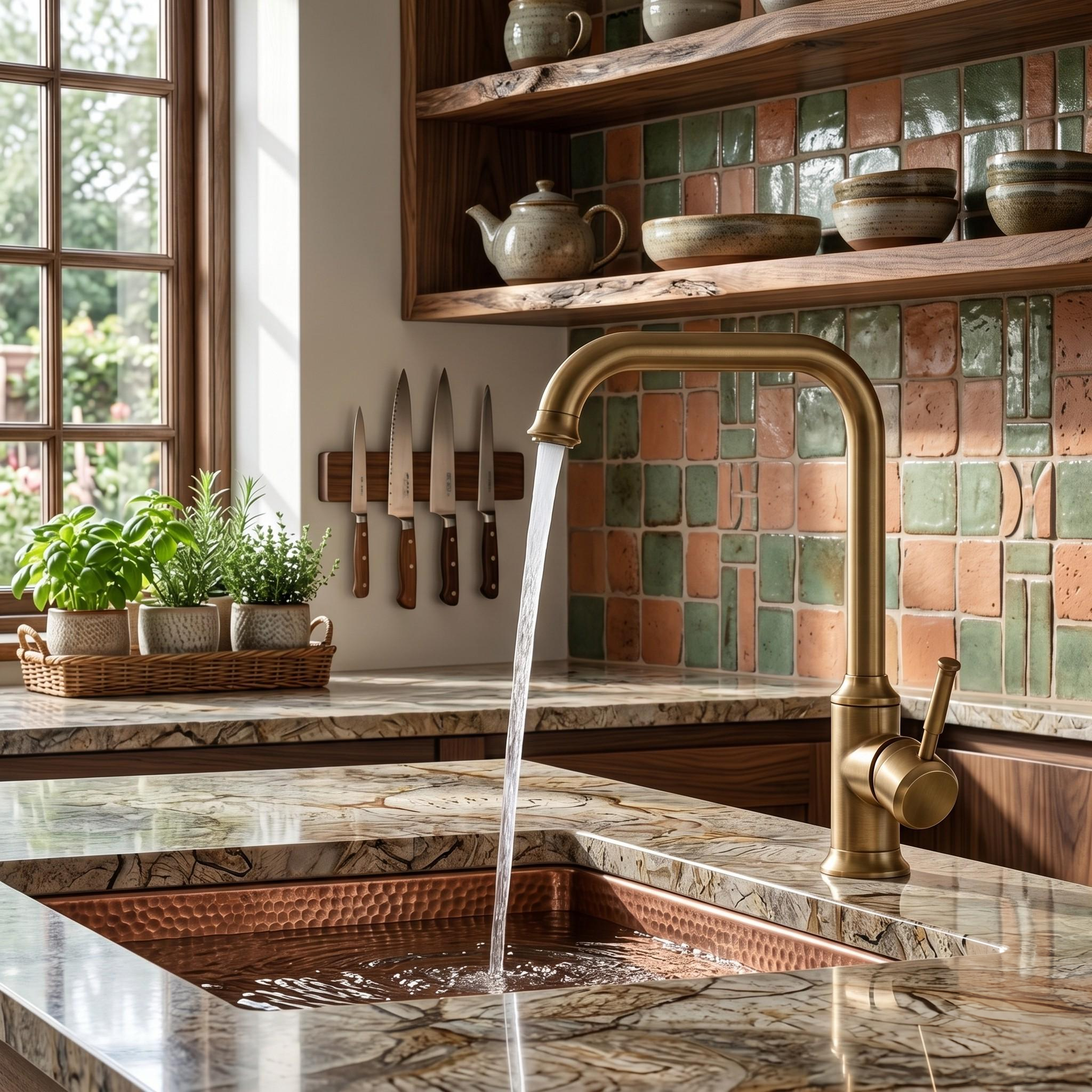 Robinet pont de cuisine rétro en laiton antique – vue 4